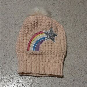 Source Unknown Peach Knit Beanie with Rainbow and Star